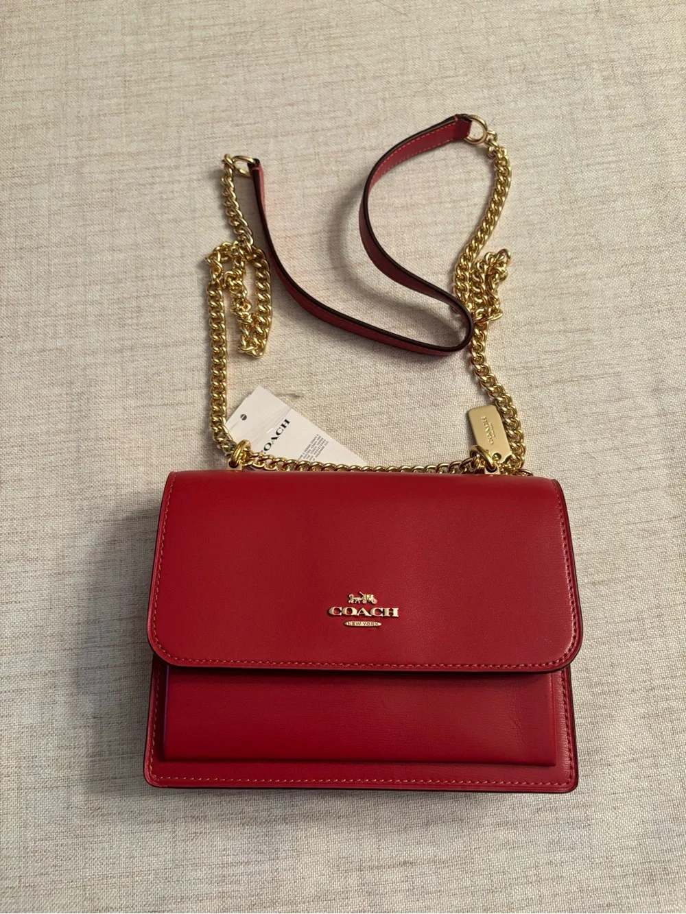 Coach Red Leather Crossbody with Gold Chain Handle True Red NWT